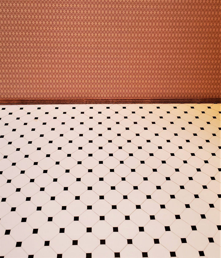 Dollhouse Miniature Tile Floor White with Black Diamonds Glossy Sheet 1:12 Scale - Miniature Crush