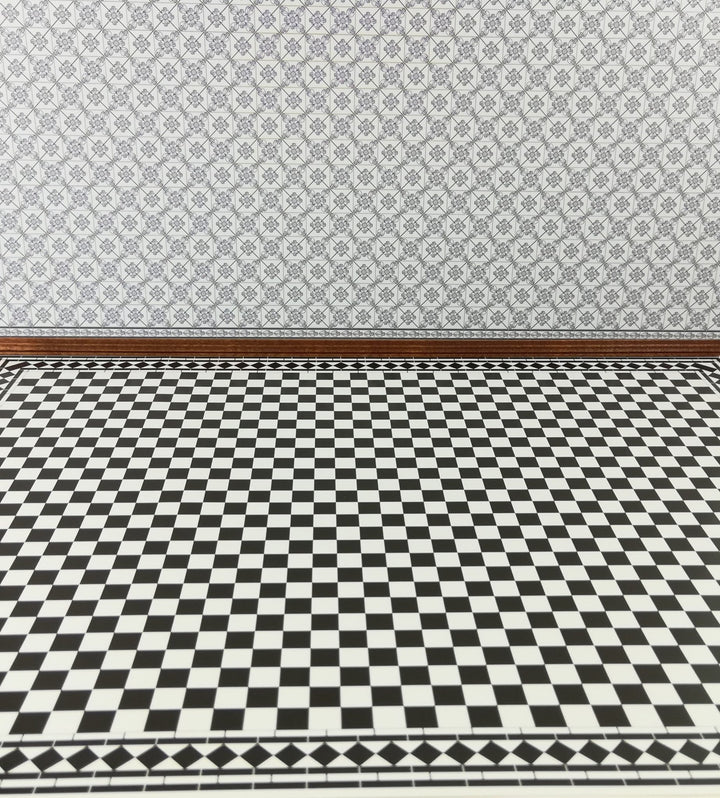 Dollhouse Miniature Tile Flooring Black & White Checked Diamonds Squares 1:12 Scale - Miniature Crush