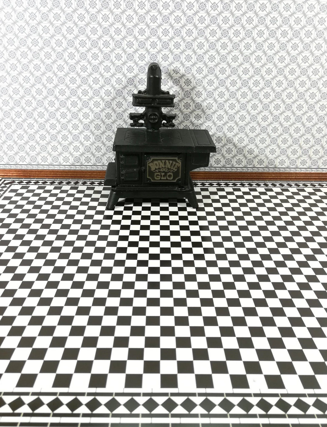 Dollhouse Miniature Tile Flooring Black & White Checked Diamonds Squares 1:12 Scale - Miniature Crush
