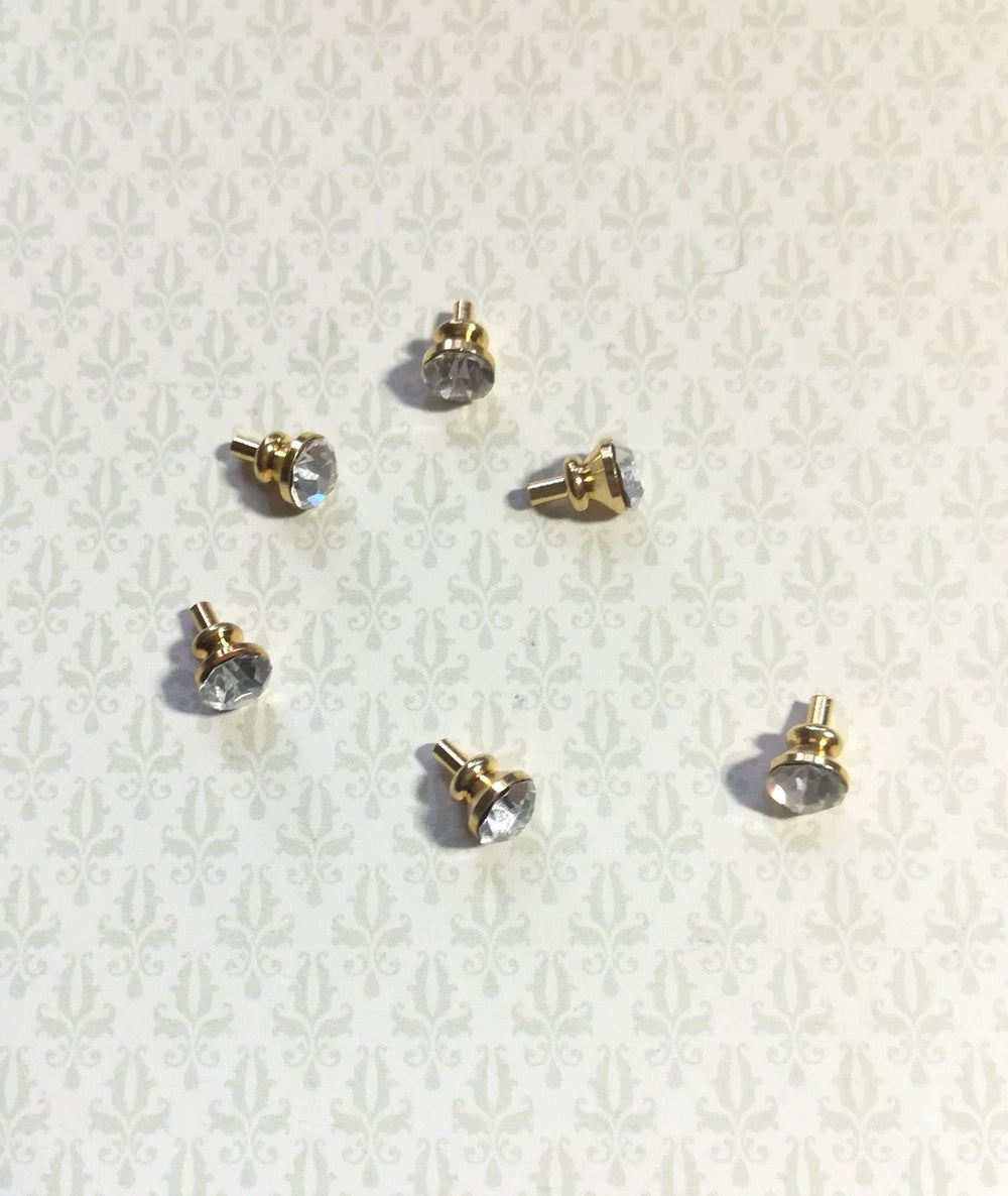 Dollhouse Miniature Tiny Crystal & Gold Door Knobs or Drawer Pulls Set of 6 1:12 Scale or Fairy Garden - Miniature Crush