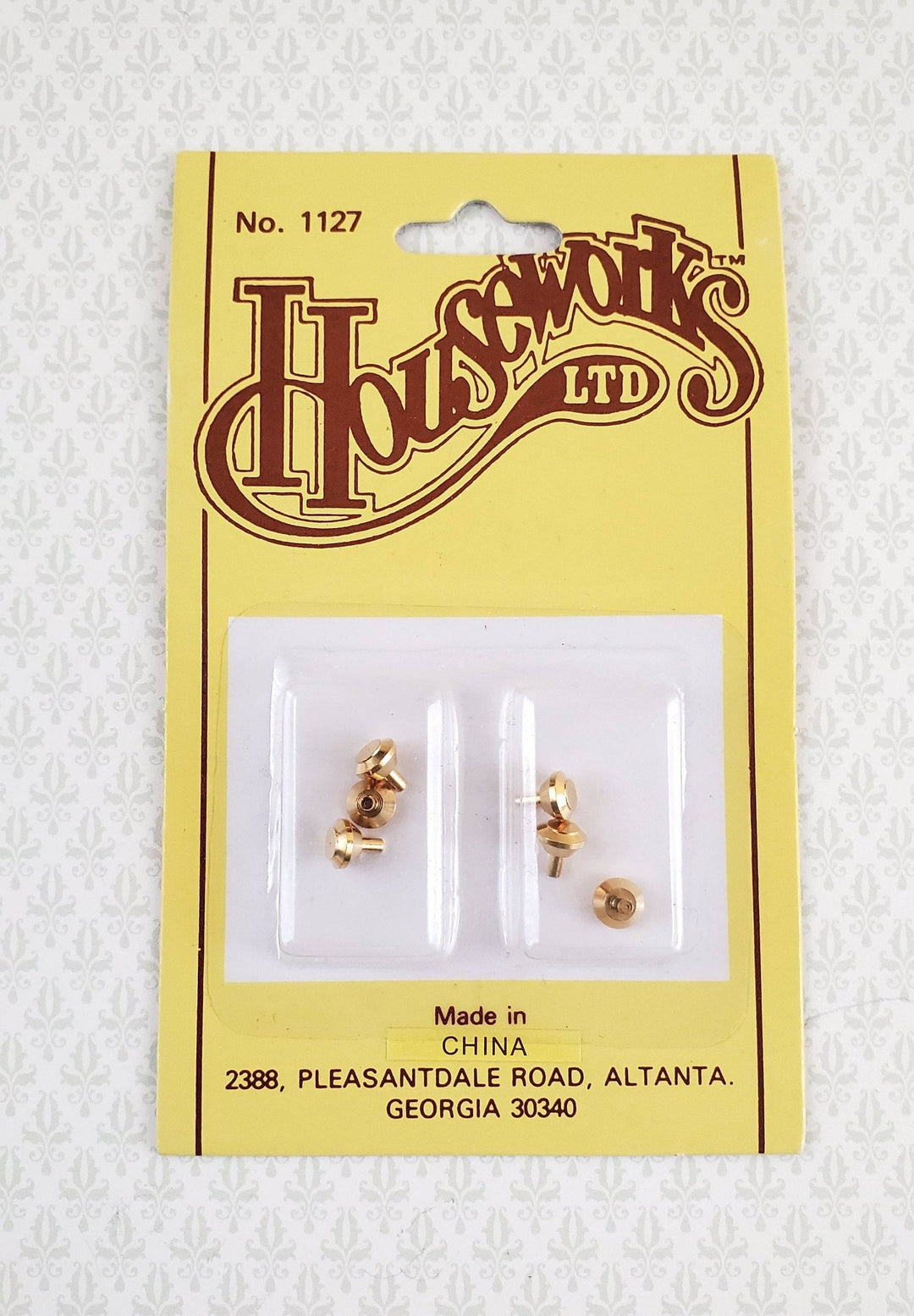 Dollhouse Miniature Tiny Gold Brass Knobs for Door or Drawer Pulls Set of 6 1:12 Scale Houseworks #1127 - Miniature Crush