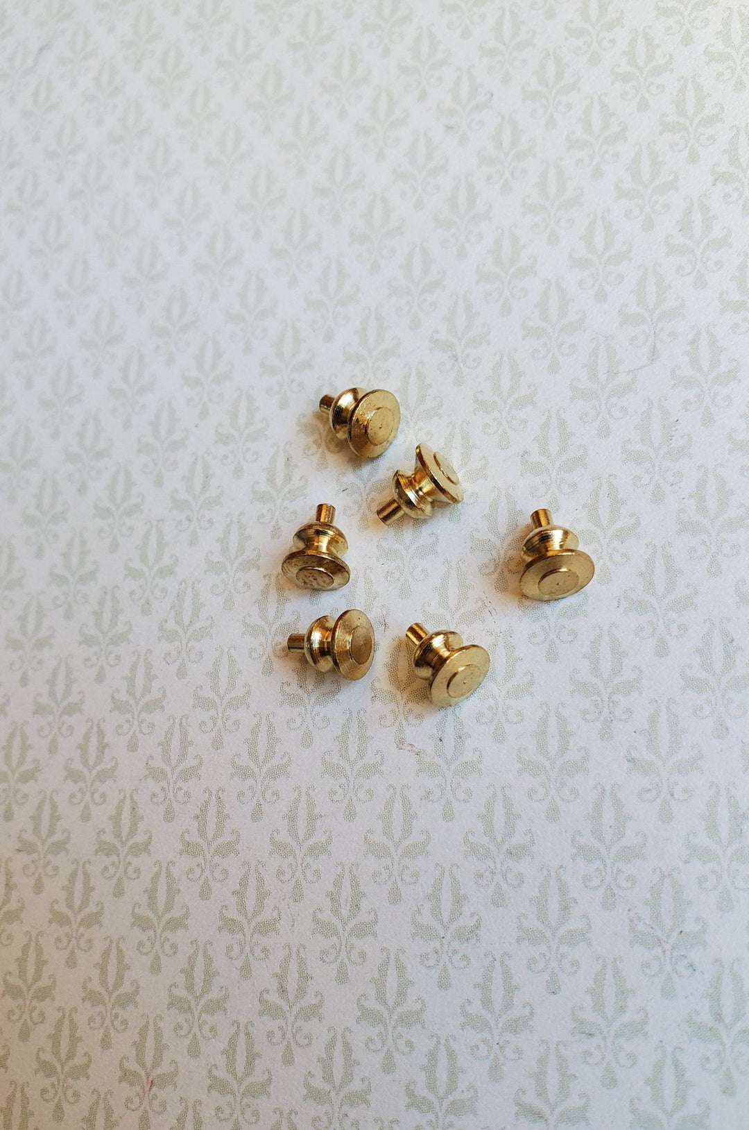Dollhouse Miniature Tiny Gold Brass Knobs for Door or Drawer Pulls Set of 6 1:12 Scale or Fairy Garden - Miniature Crush