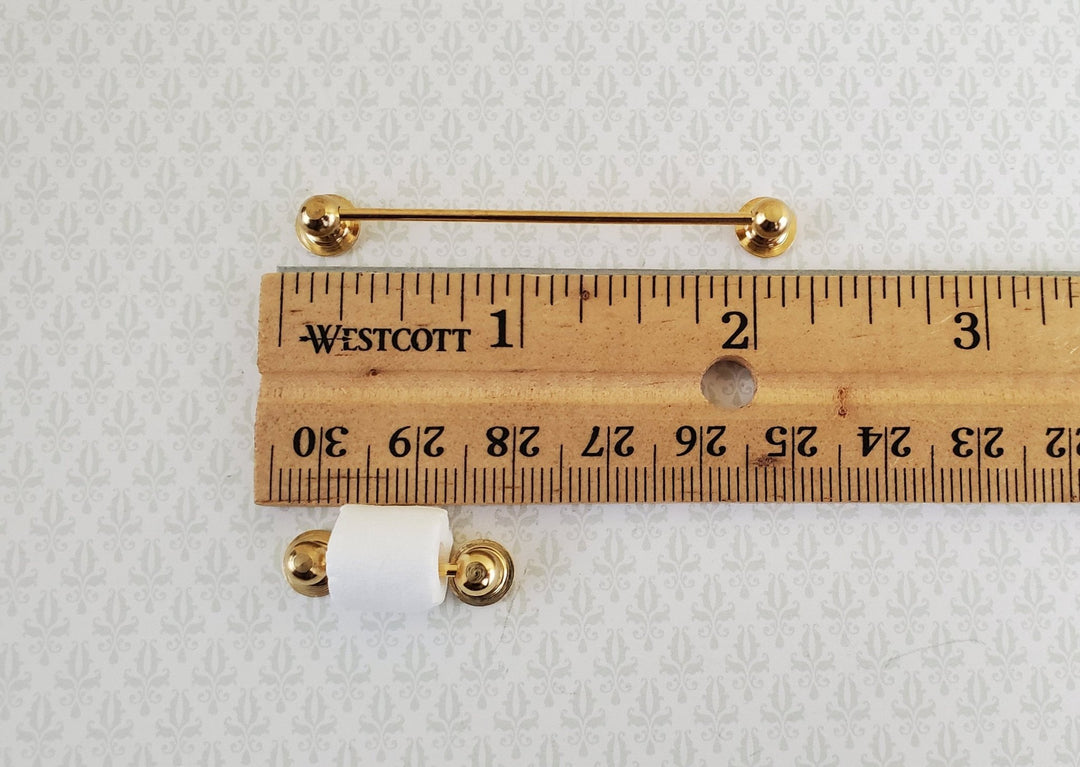 Dollhouse Miniature Towel Rod & Toilet Paper Holder Bathroom 1:12 Scale Brass Gold - Miniature Crush