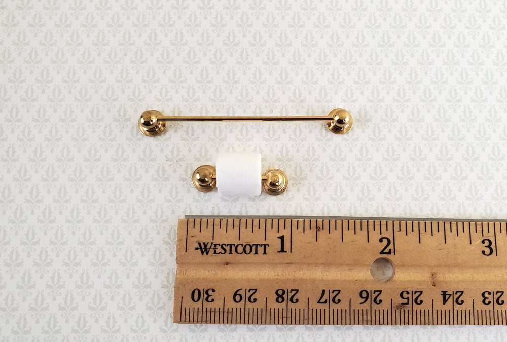 Dollhouse Miniature Towel Rod & Toilet Paper Holder Bathroom 1:12 Scale Brass Gold - Miniature Crush