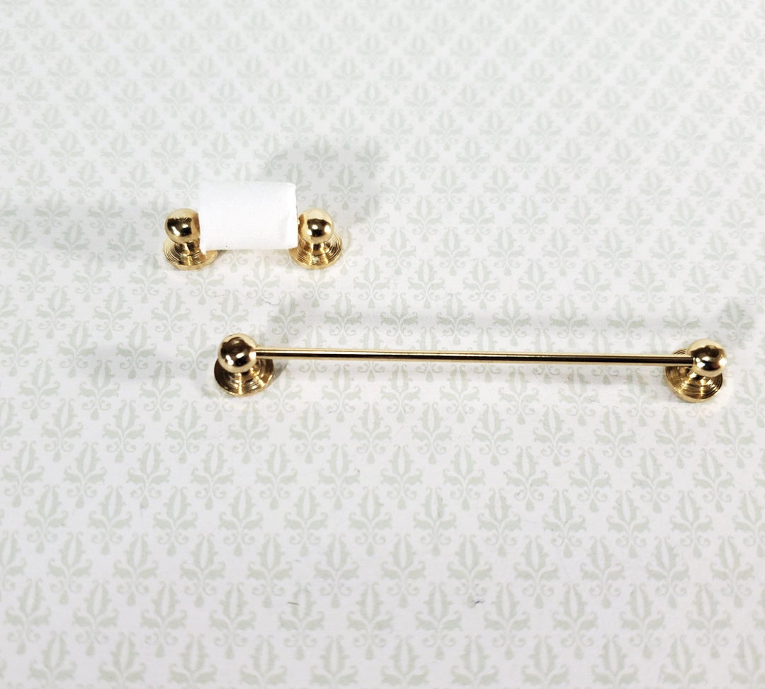 Dollhouse Miniature Towel Rod & Toilet Paper Holder Bathroom 1:12 Scale Gold Brass - Miniature Crush