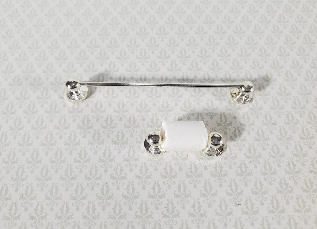 Dollhouse Miniature Towel Rod & Toilet Paper Holder Bathroom 1:12 Scale Silver - Miniature Crush