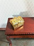 Dollhouse Miniature Treasure Chest or Jewelry Box Large Gold with Opening Lid 1:12 Scale - Miniature Crush