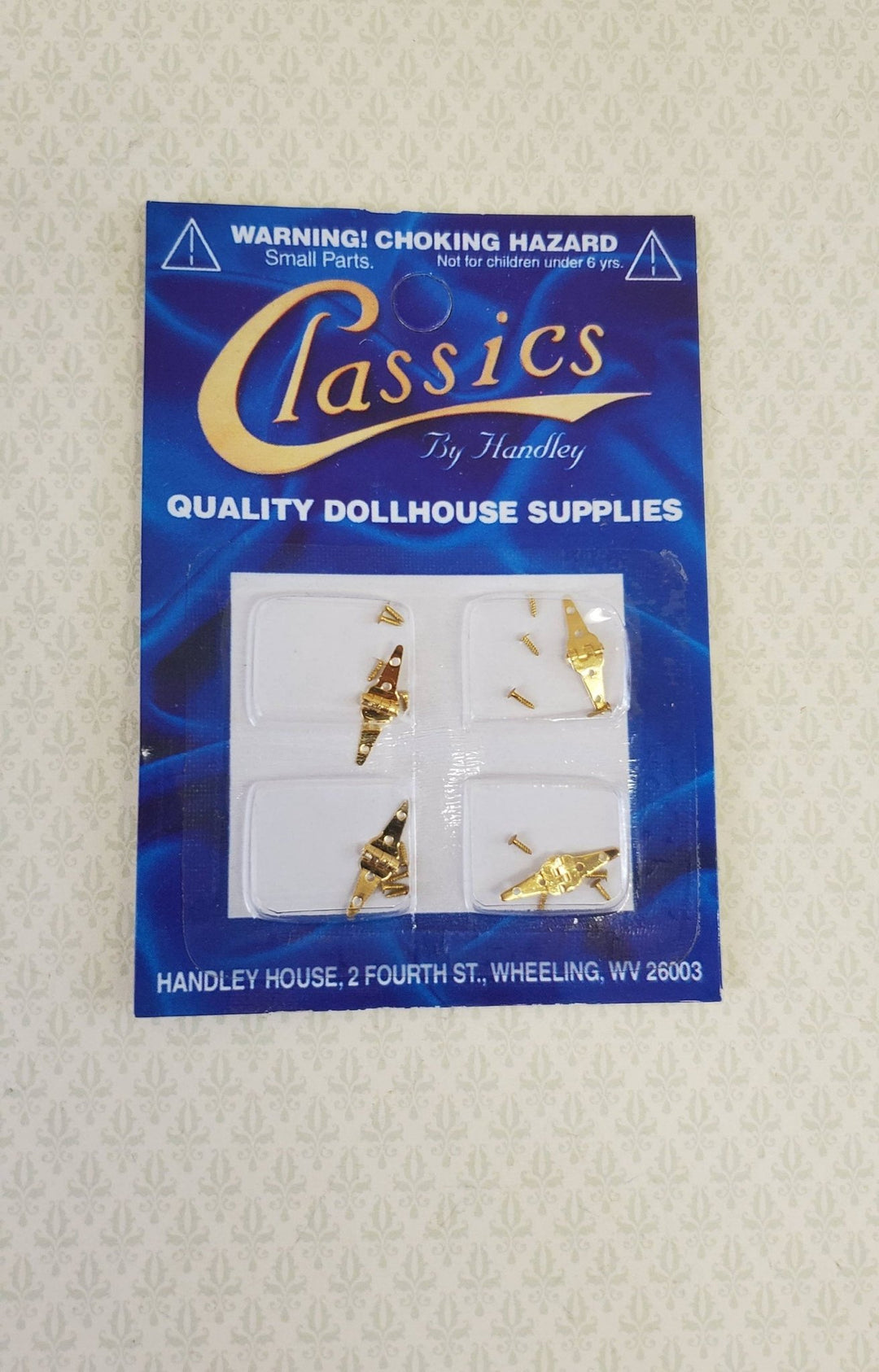 Dollhouse Miniature Triangle Hinges Working Brass Gold x4 Gold 1:12 Scale Includes Nails - Miniature Crush