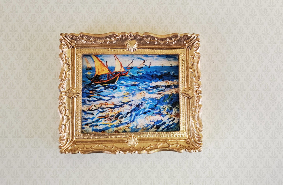 Dollhouse Miniature Van Gogh Fishing Boats at Sea Print Framed Print 1:12 Scale - Miniature Crush