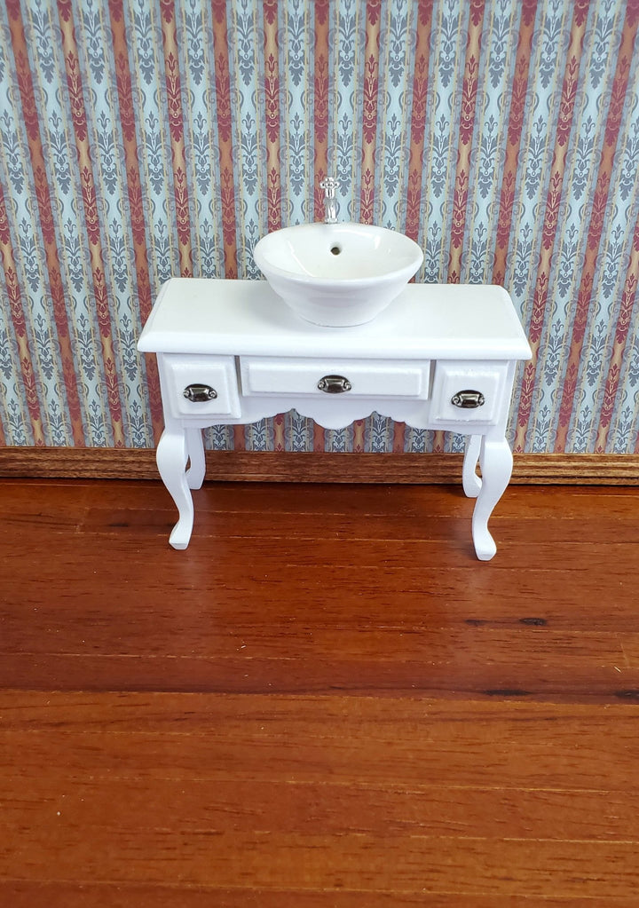 Dollhouse Miniature Vanity Desk with Drawers Wood White Finish 1:12 Scale Furniture - Miniature Crush