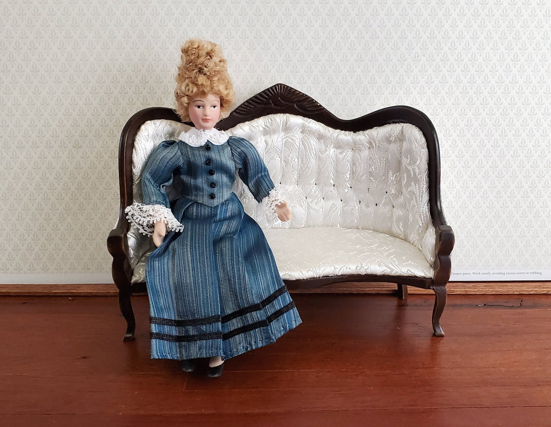 Dollhouse Miniature Victorian Doll Porcelain Poseable Blue Green Dress Lace 1:12 Scale - Miniature Crush