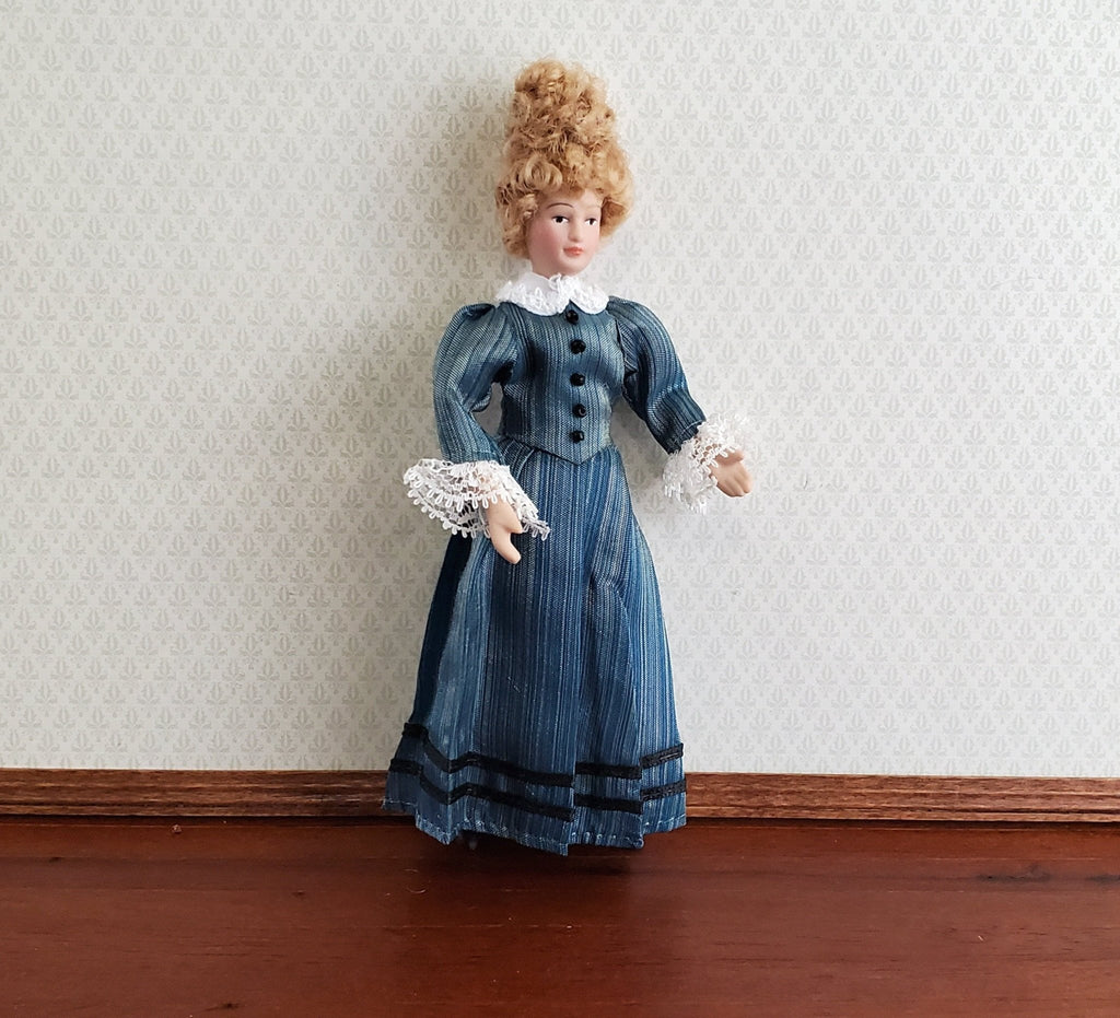 porcelain doll blue dress Dollhouse Miniature Victorian Poseable Green Lace 1:12 Scale Color:Periwinkle ESN-S24209 Luvamia Womens Fashion Corduroy