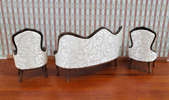 Dollhouse Miniature Victorian Living Room Set Sofa Chairs 1:12 Scale Furniture Walnut Finish - Miniature Crush