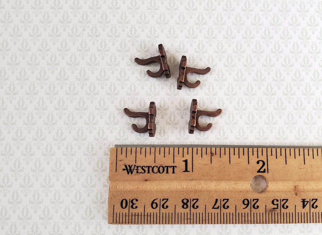 Dollhouse Miniature Wall Hooks Set of 4 Metal 1:12 Scale Bronze Finish 1/2" - Miniature Crush