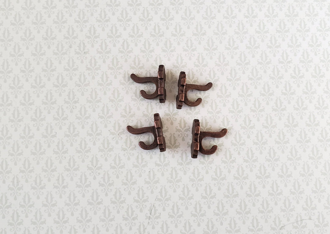 Dollhouse Miniature Wall Hooks Set of 4 Metal 1:12 Scale Bronze Finish 1/2" - Miniature Crush