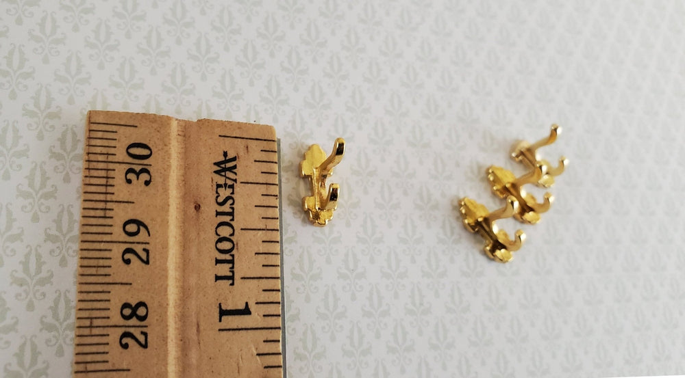 Dollhouse Miniature Wall Hooks Set of 4 Metal 1:12 Scale Gold Finish 1/2" - Miniature Crush