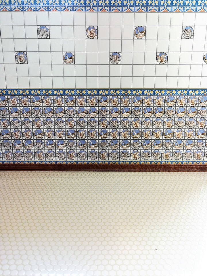 Dollhouse Miniature Wall Tiles Blue & White Embossed 1:12 Scale for Kitchens World Model - Miniature Crush