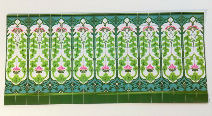 Dollhouse Miniature Wall Tiles Embossed Green Thistle Art Nouveau 1:12 Scale - Miniature Crush
