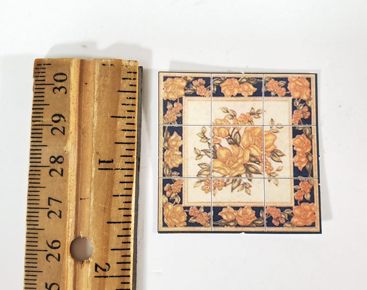 Dollhouse Miniature Wall "Tiles" Embossed Paper Flowers Orange Blue 1:12 Scale by World Model - Miniature Crush