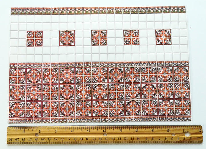 Dollhouse Miniature Wall Tiles Embossed White Maroon Green Rust 1:12 Scale World Model - Miniature Crush