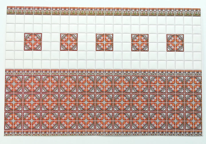 Dollhouse Miniature Wall Tiles Embossed White Maroon Green Rust 1:12 Scale World Model - Miniature Crush