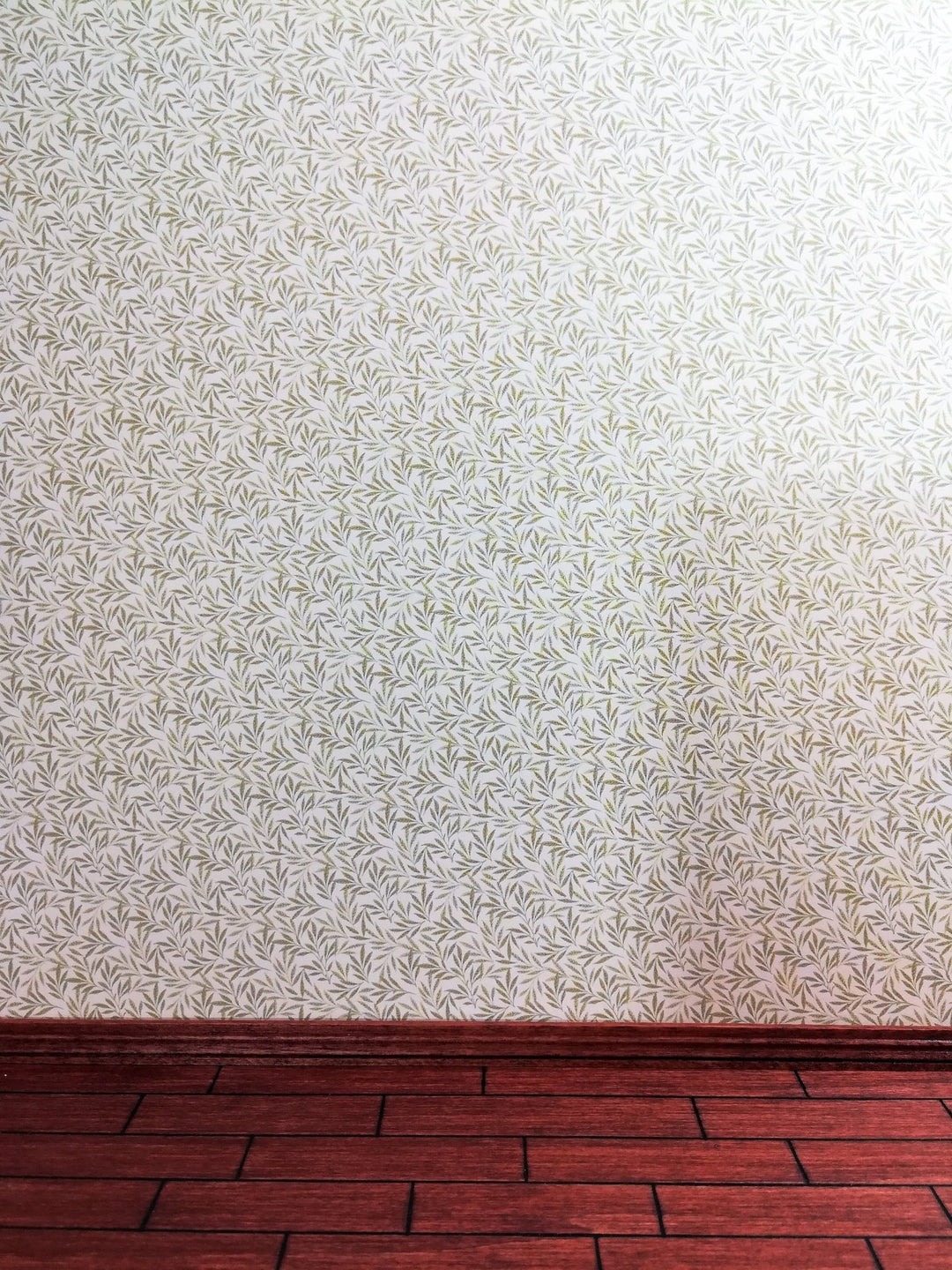 Dollhouse Miniature Wallpaper Brodnax Green & Cream Leaves "Willow" 1:12 Scale - Miniature Crush