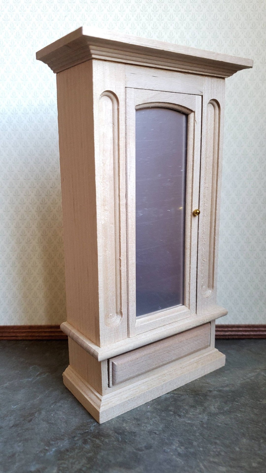 Dollhouse Miniature Wardrobe Armoire Closet Mirrored Furniture 1:12 Scale Unfinished Wood - Miniature Crush