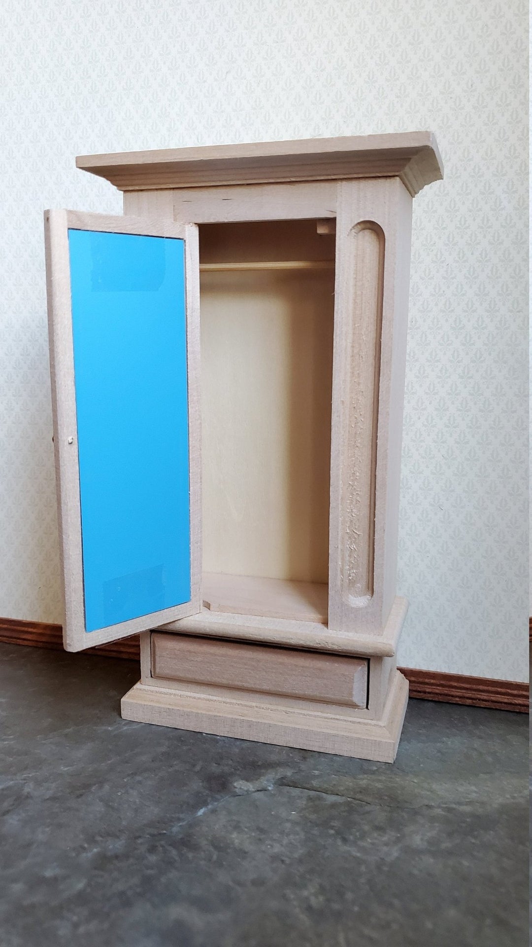 Dollhouse Miniature Wardrobe Armoire Closet Mirrored Furniture 1:12 Scale Unfinished Wood - Miniature Crush