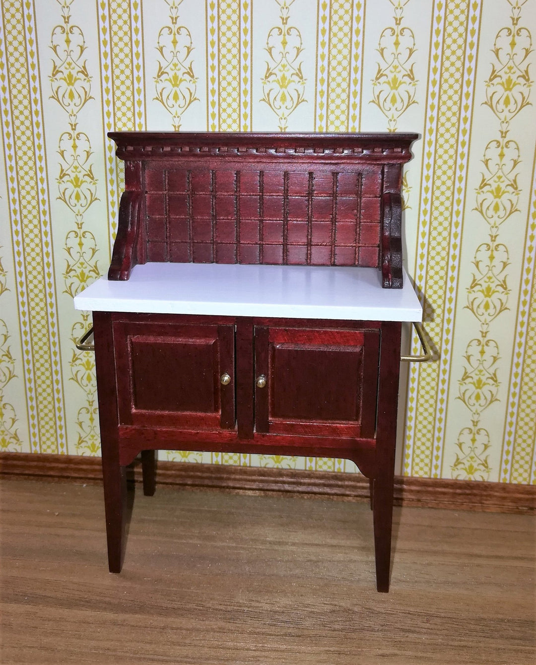 Dollhouse Miniature Wash Stand or Side Board Mahogany Finish 1:12 Scale - Miniature Crush