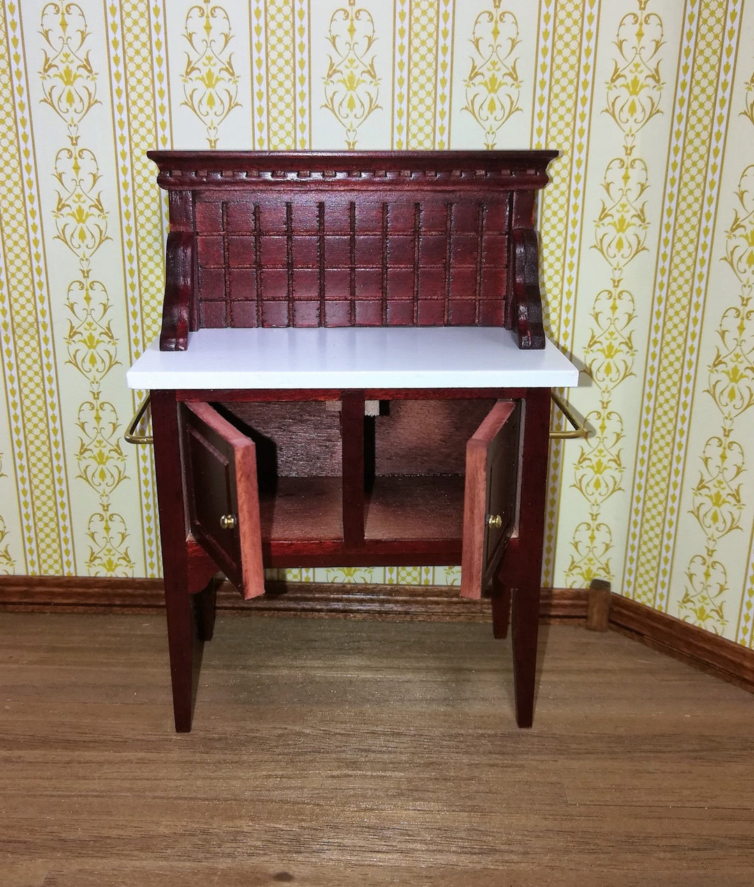 Dollhouse Miniature Wash Stand or Side Board Mahogany Finish 1:12 Scale - Miniature Crush