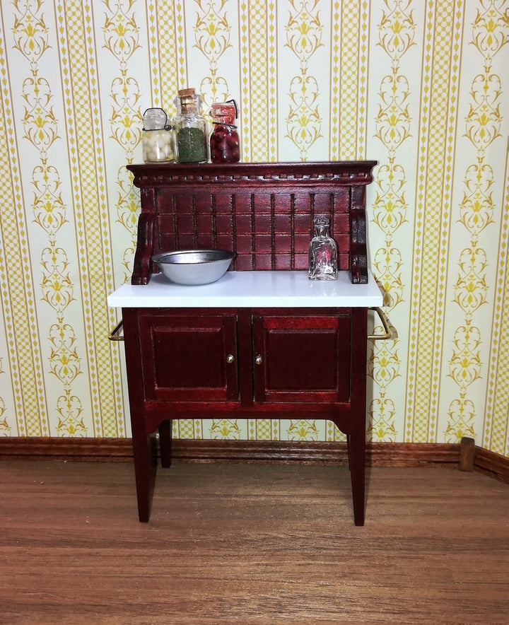 Dollhouse Miniature Wash Stand or Side Board Mahogany Finish 1:12 Scale - Miniature Crush