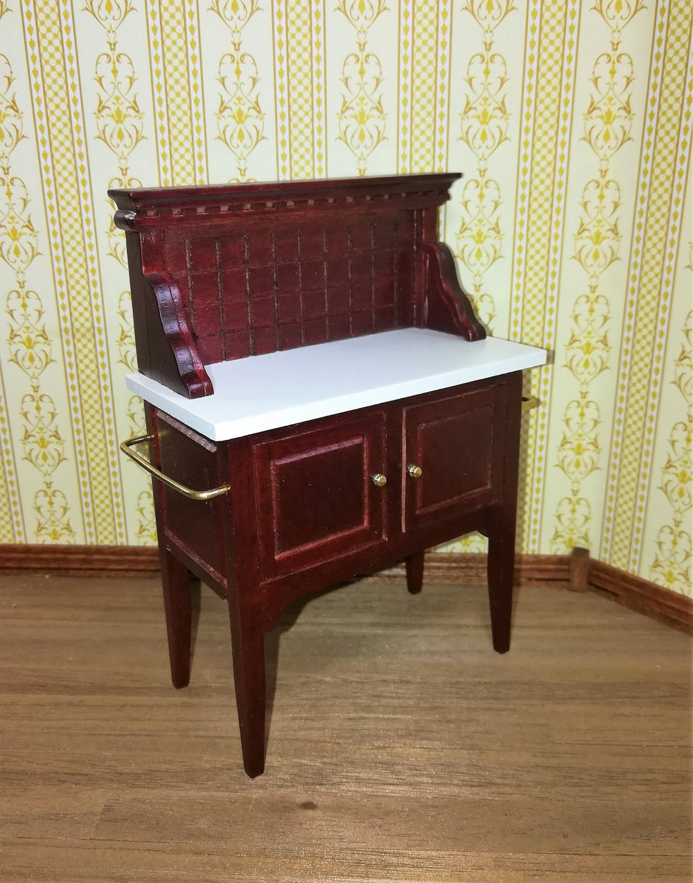 Dollhouse Miniature Wash Stand or Side Board Mahogany Finish 1:12 Scale - Miniature Crush