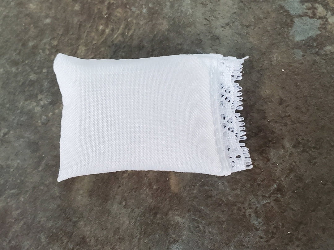Dollhouse Miniature White Pillow with Lace for Bedroom 1:12 Scale 2" - Miniature Crush
