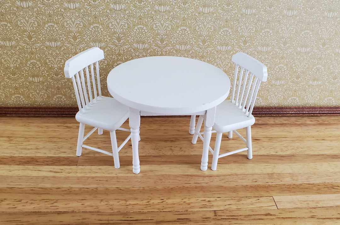 Dollhouse Miniature White Table Round with 2 Chairs 1:12 Scale Kitchen Dining Room Furniture - Miniature Crush