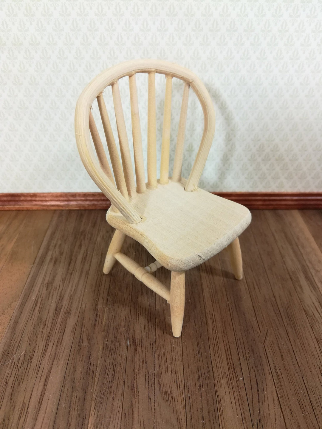 Dollhouse Miniature Windsor Spindle Back Kitchen Chair Unfinished Wood 1:12 Scale - Miniature Crush