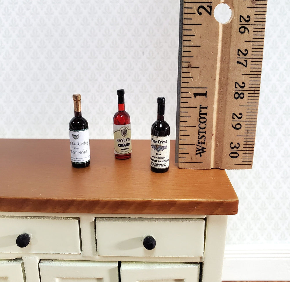 Dollhouse Miniature Wine Bottles x3 Red Pinot Noir & Chianti 1:12 Scale Kitchen - Miniature Crush