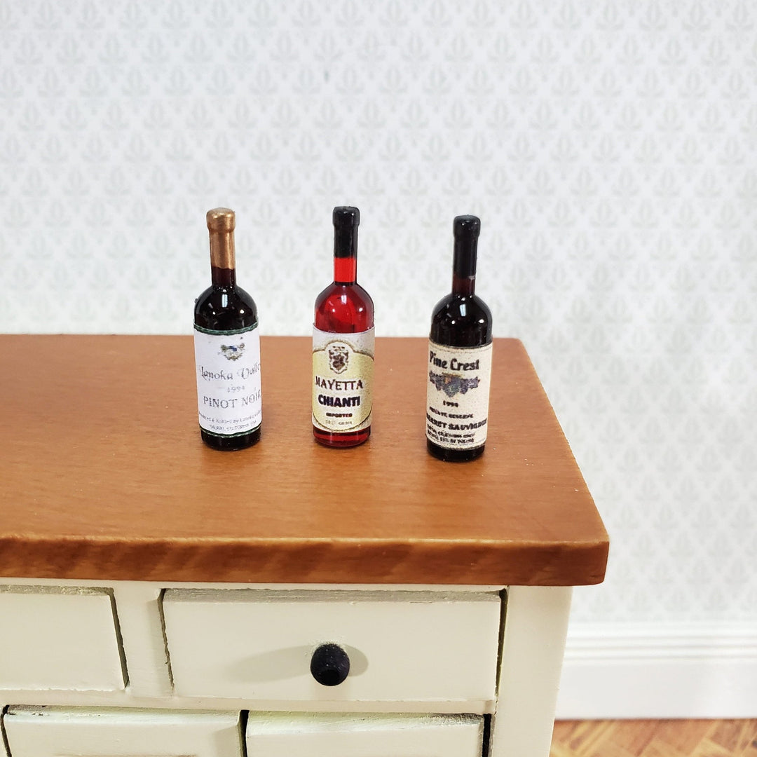 Dollhouse Miniature Wine Bottles x3 Red Pinot Noir & Chianti 1:12 Scale Kitchen - Miniature Crush