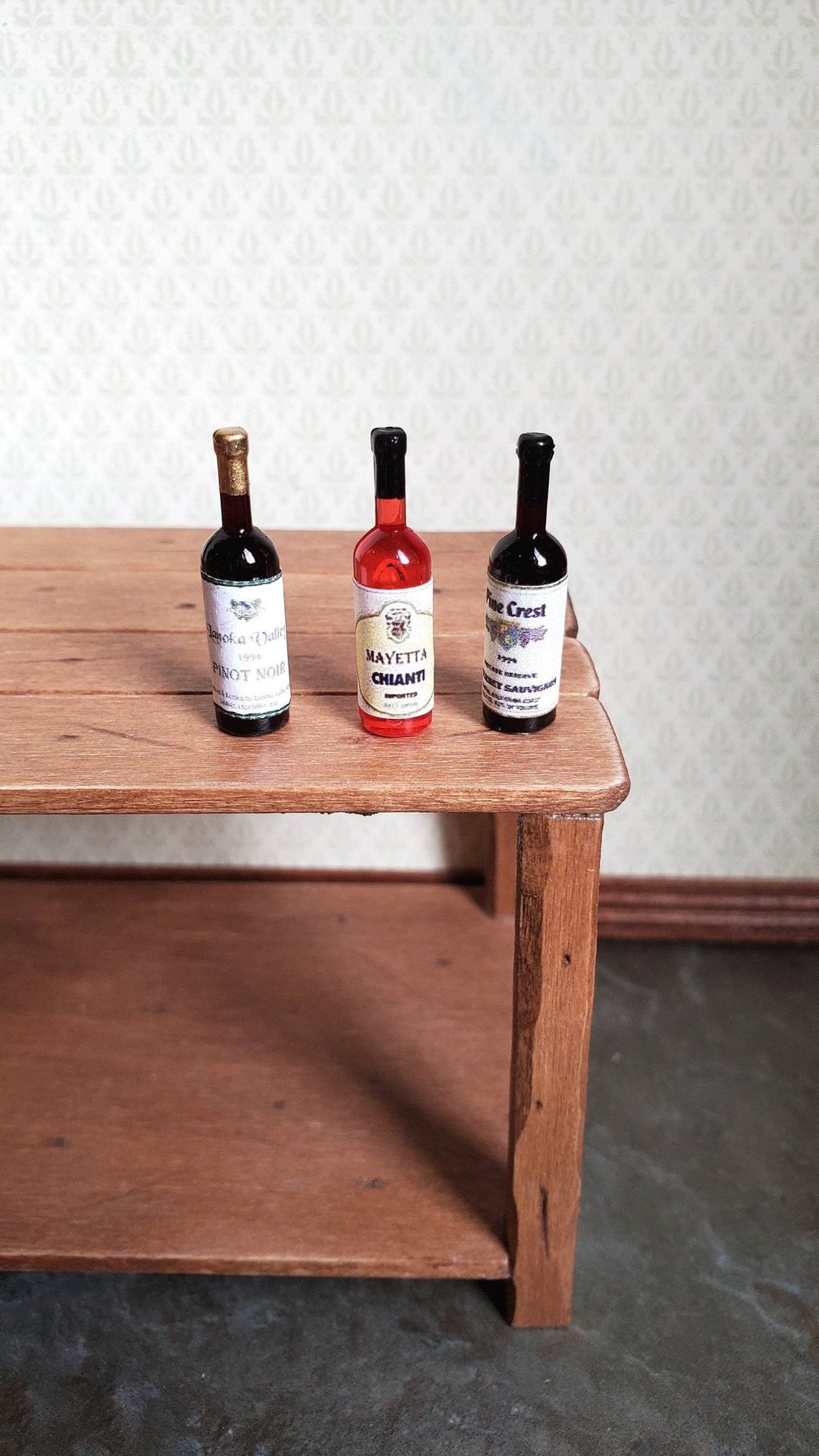 Dollhouse Miniature Wine Bottles x3 Red Pinot Noir & Chianti 1:12 Scale Kitchen - Miniature Crush