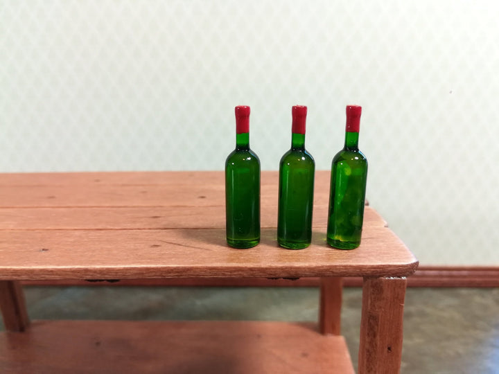 Dollhouse Miniature Wine Bottles x3 Unlabeled Green Wine Bottle Set 1:12 Scale - Miniature Crush
