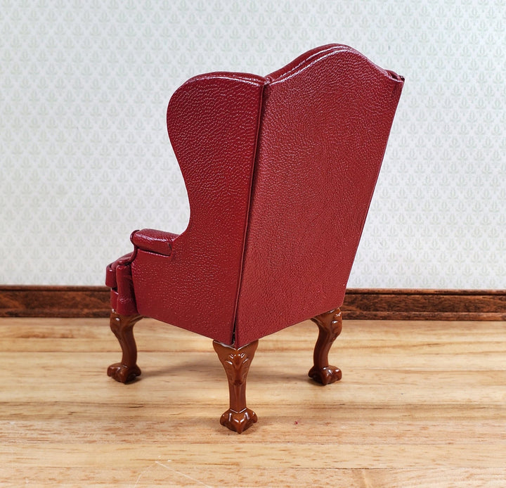 Dollhouse Miniature Wing Back Arm Chair Dark Red 1:12 Scale Furniture Faux Leather - Miniature Crush