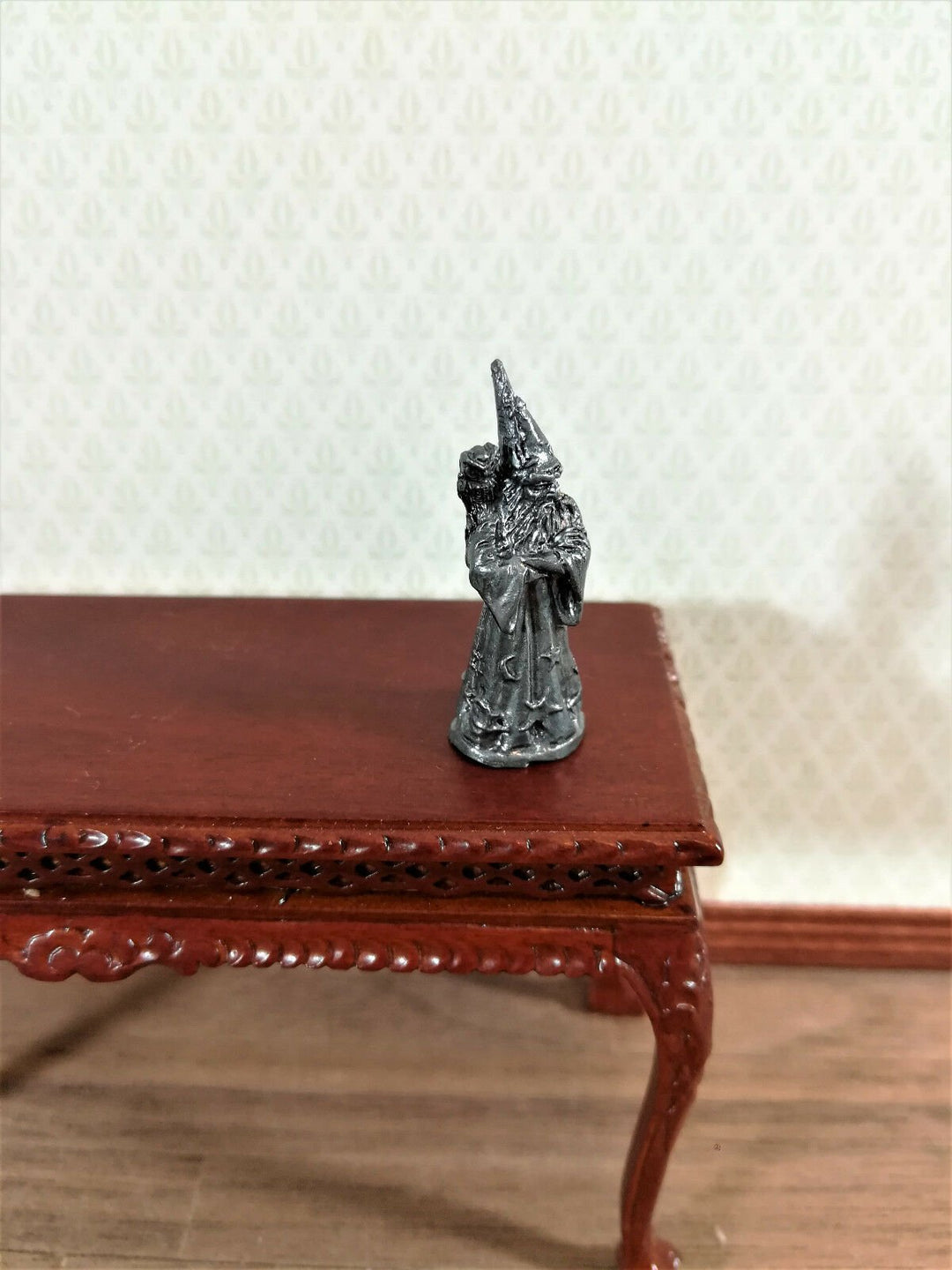 Dollhouse Miniature Wizard with Owl Statue Robed Bearded 1:12 Scale 1 1/4" Tall - Miniature Crush