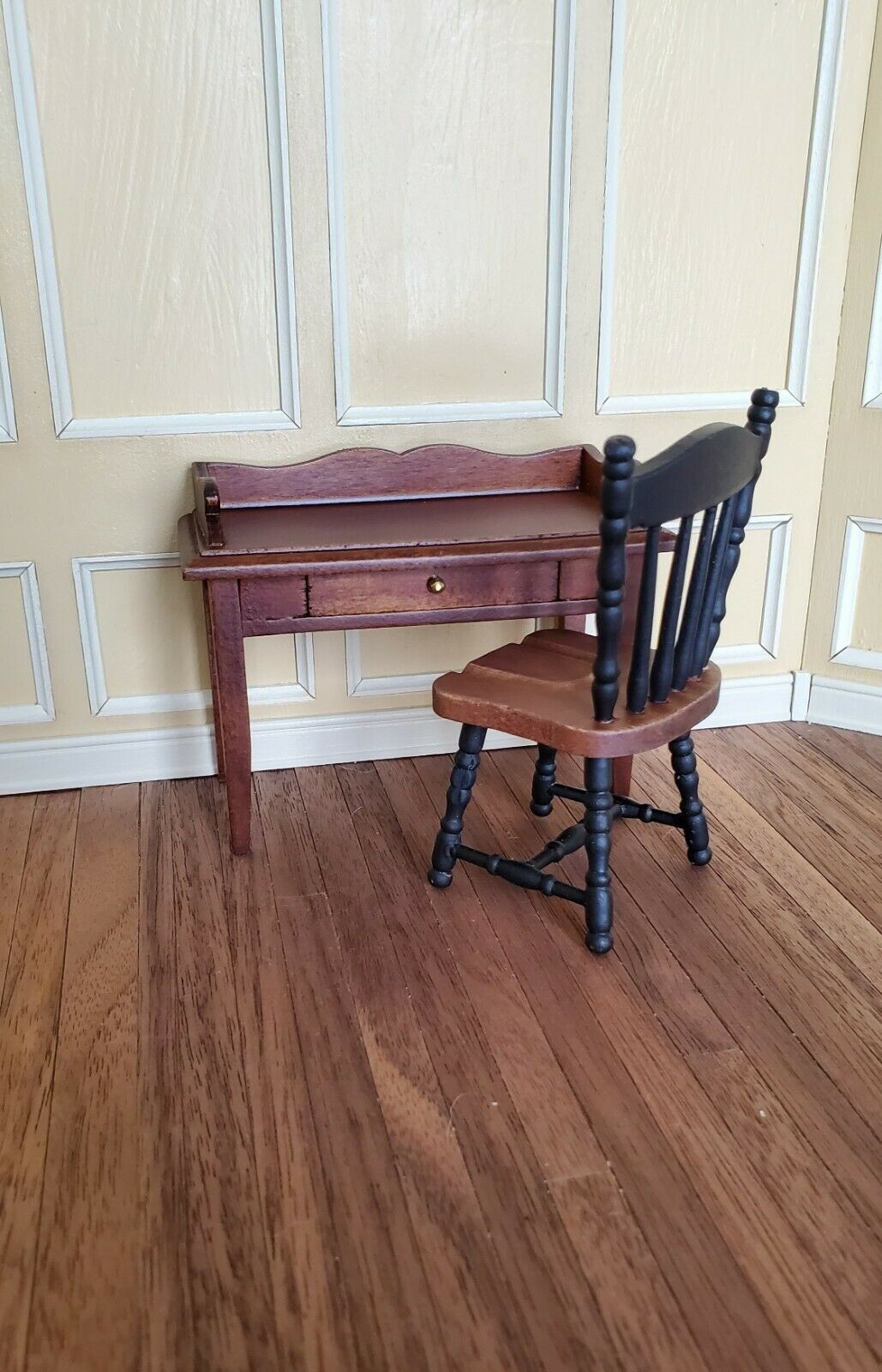 Dollhouse Miniature Writing Desk with Drawer Walnut Finish 1:12 Scale Furniture - Miniature Crush
