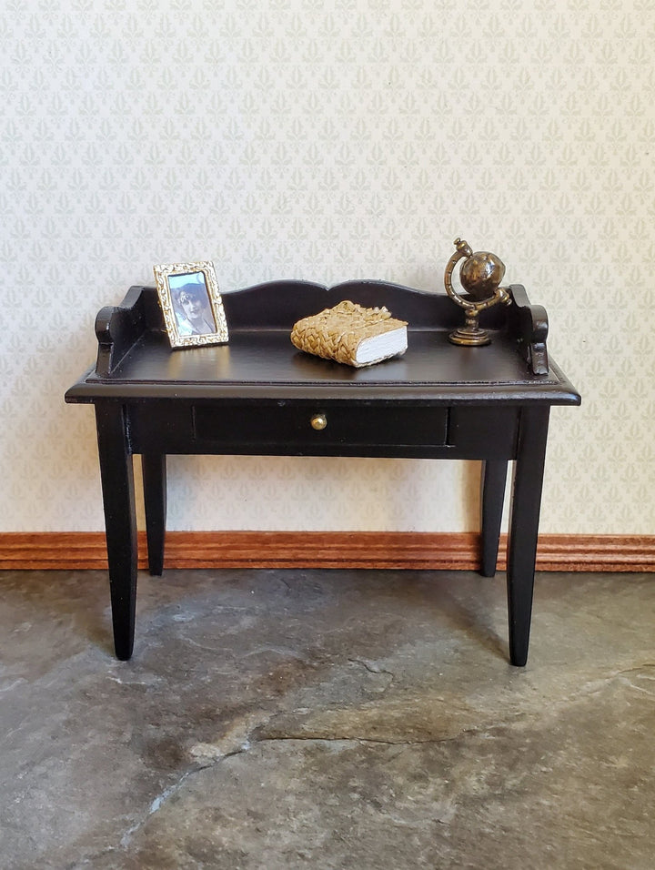 Dollhouse Miniature Writing Desk with Drawer Wood Black Finish 1:12 Scale Furniture - Miniature Crush