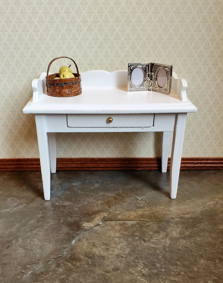 Dollhouse Miniature Writing Desk with Drawer Wood White Finish 1:12 Scale Furniture - Miniature Crush