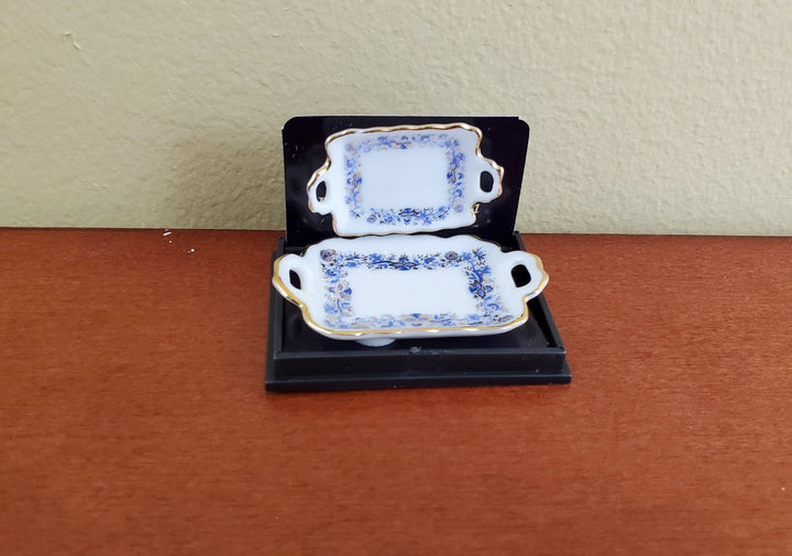 Dollhouse Miniature x2 Trays Medium & Large Reutter Porcelain 1:12 Scale Blue White - Miniature Crush