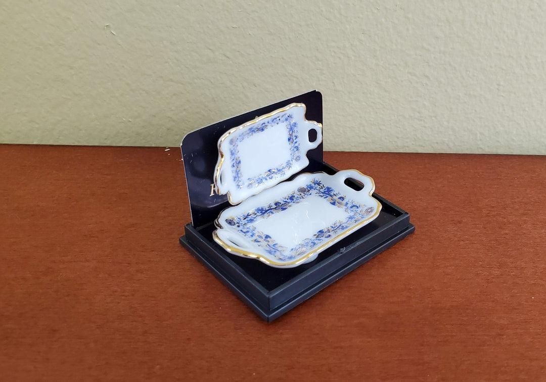 Dollhouse Miniature x2 Trays Medium & Large Reutter Porcelain 1:12 Scale Blue White - Miniature Crush