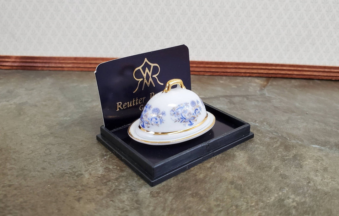 Dollhouse Miniatures Serving Platter with Lid Reutter Porcelain 1:12 Scale Blue White Dishes - Miniature Crush