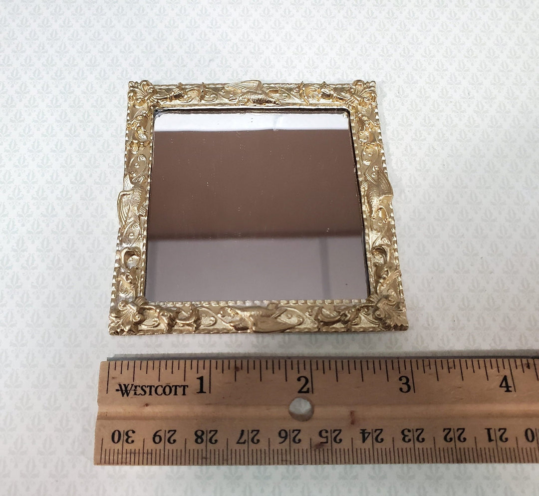 Dollhouse Mirror Birds Large Square Ornate Gold 1:12 Scale Miniature Accessory - Miniature Crush
