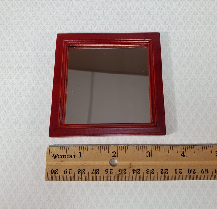 Dollhouse Mirror Square Wood Frame Mahogany Finish 1:12 Scale Miniature Accessory - Miniature Crush