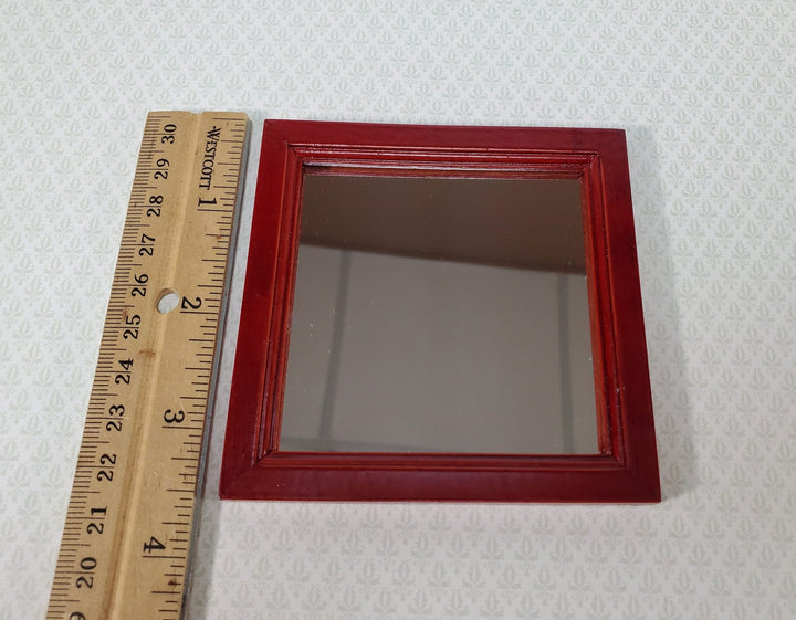 Dollhouse Mirror Square Wood Frame Mahogany Finish 1:12 Scale Miniature Accessory - Miniature Crush